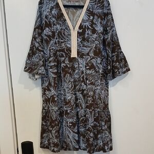 Saiph Lab Floral V-Neck Brown and Blue Women's Dress